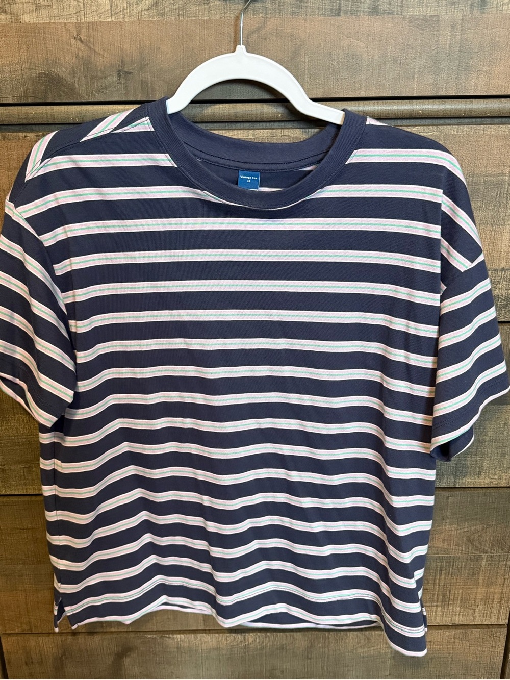 Old Navy Navy and White Striped Crewneck Tee